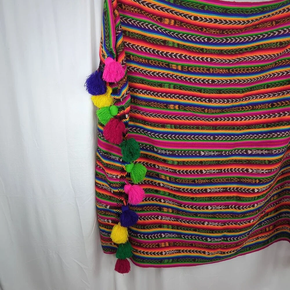 Vintage Native Indigenous Knit Tablecloth Blanket Throw Indigenous Striped Boho
